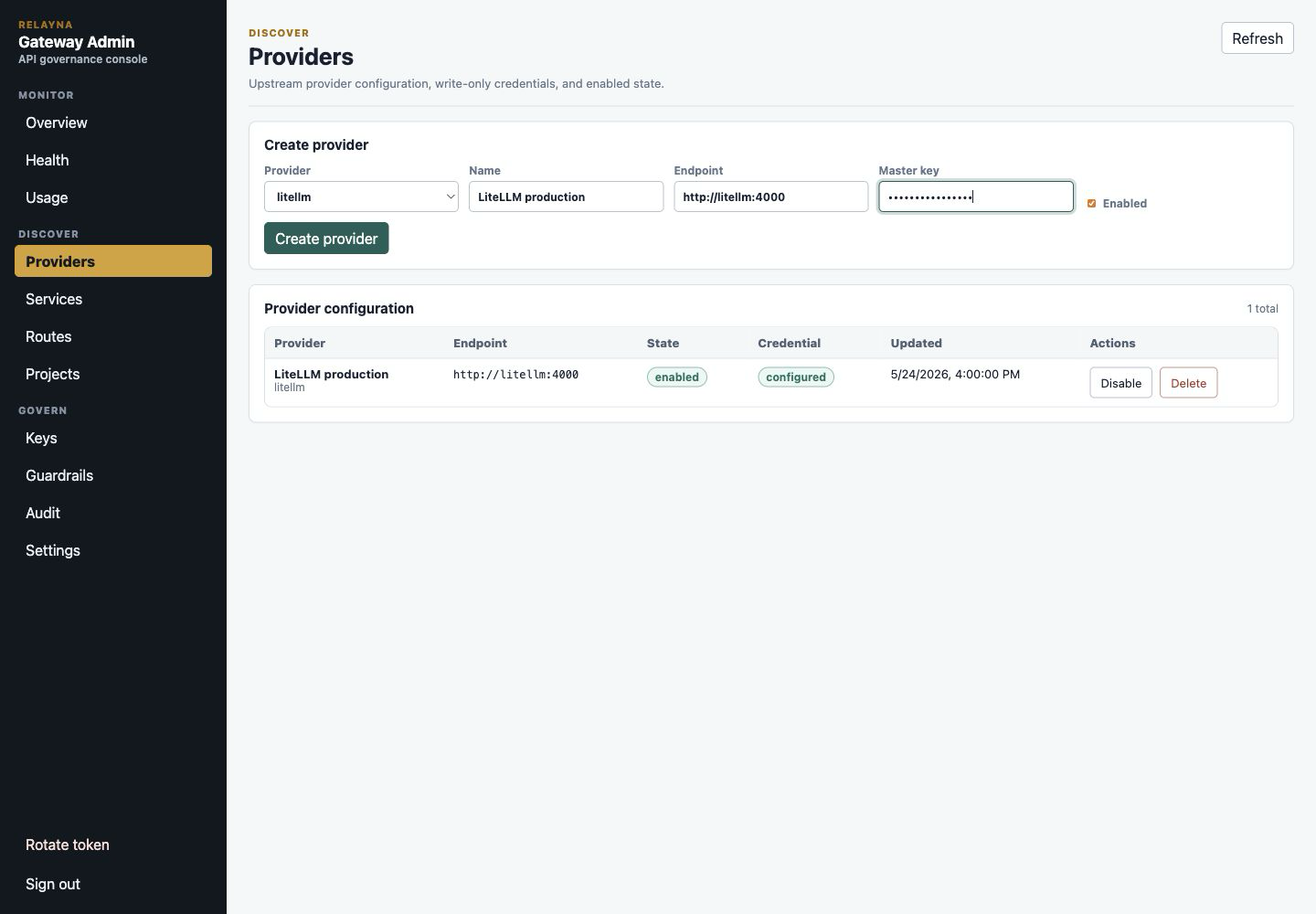 Provider creation form