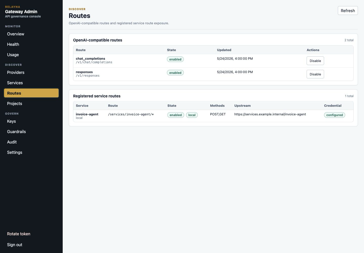 Routes confirmation view