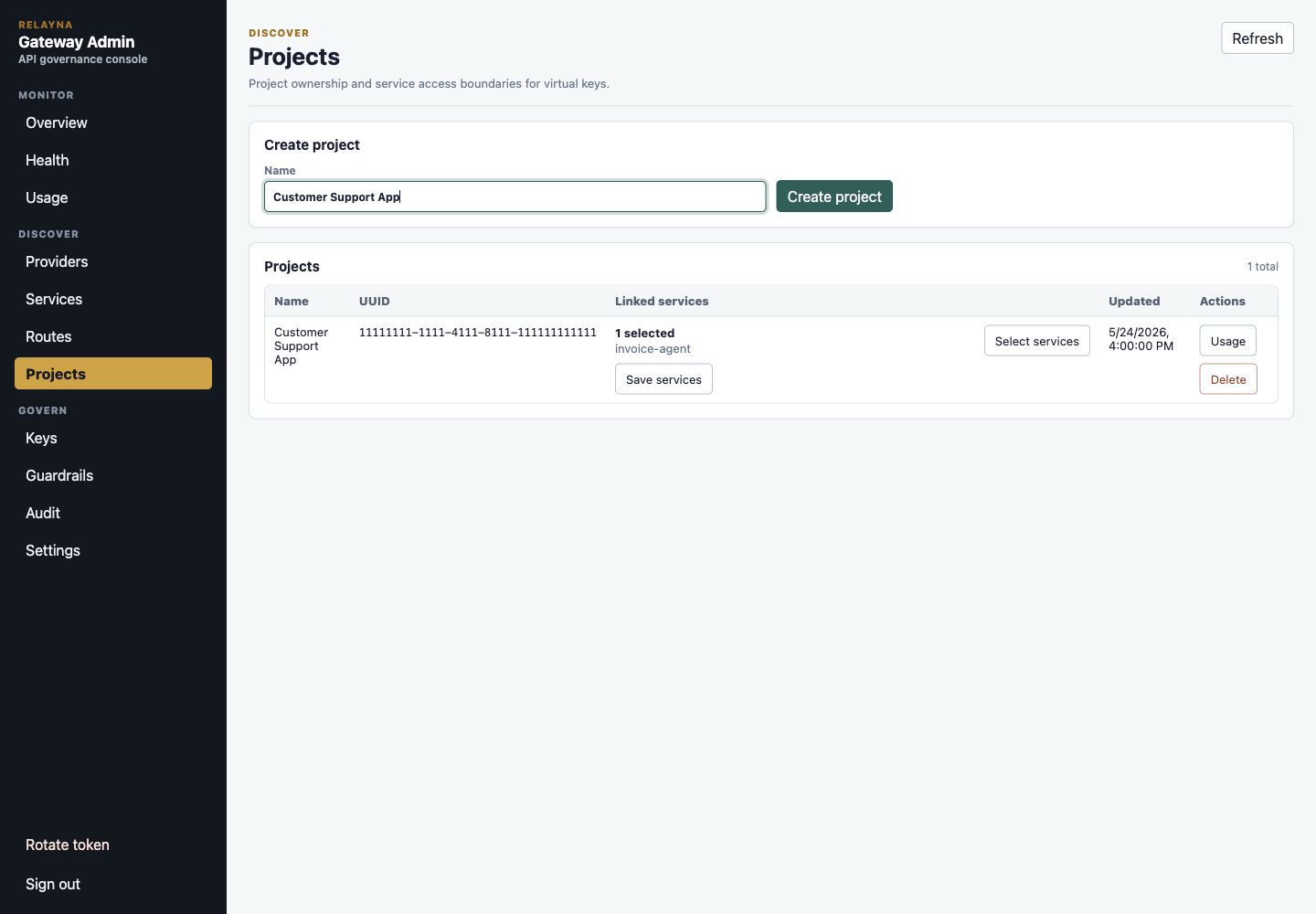 Project creation form