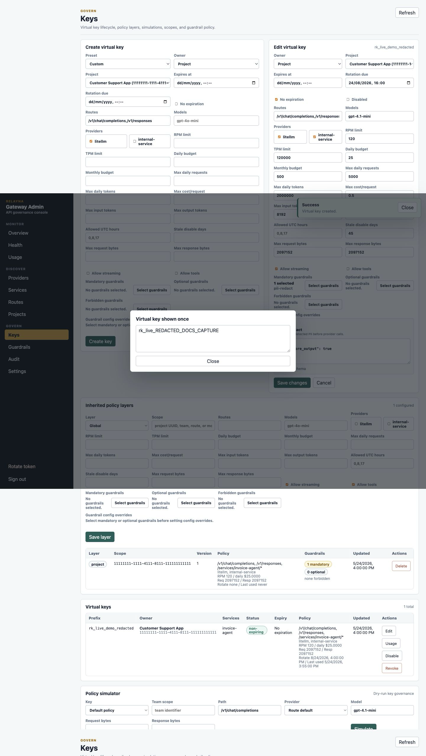 Virtual key shown once modal