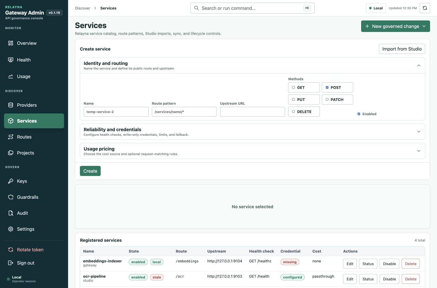 Service registration and governance workflow