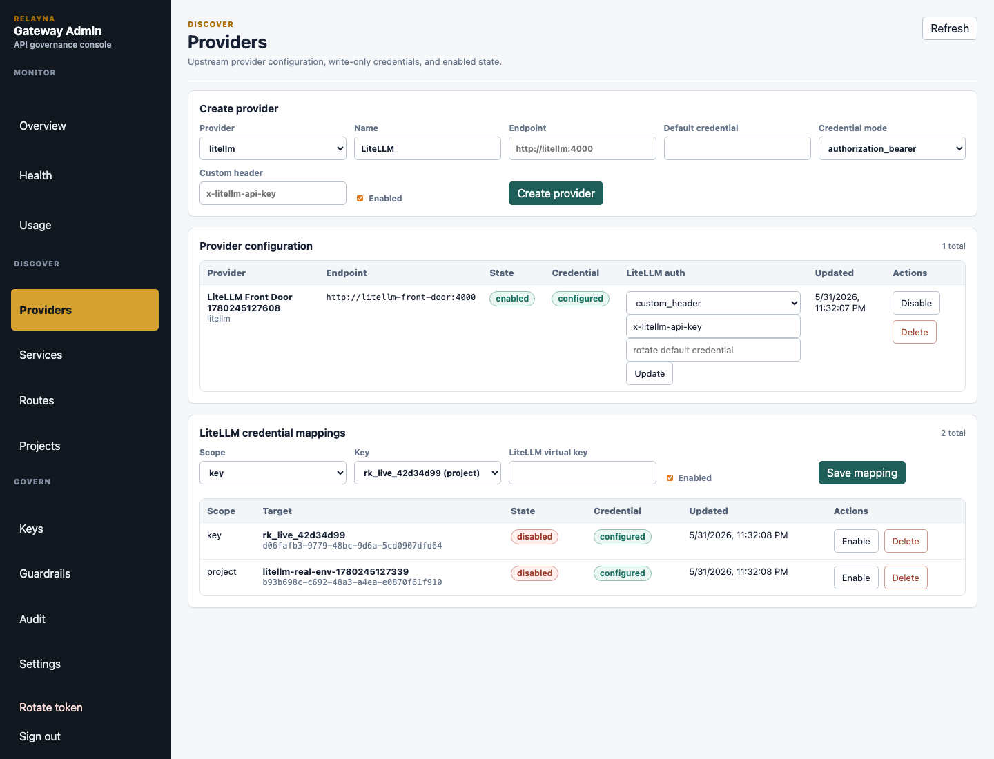 LiteLLM provider header and mapping controls